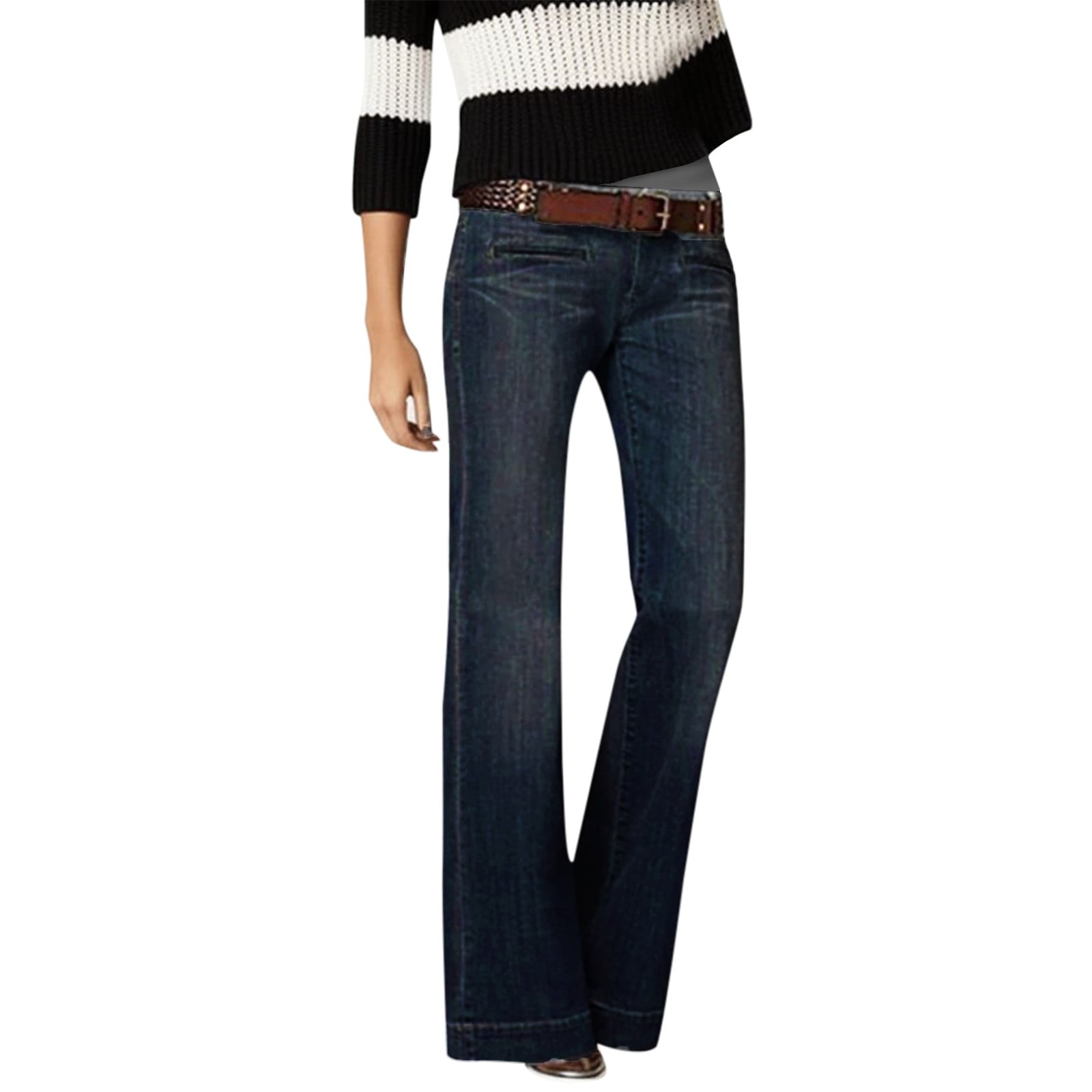 Akiihool Women Jeans Stretchy Women's Classic Capri Denim Leggings with Pockets Bootcut Jeans (Dark Blue,XL) CLJMWT